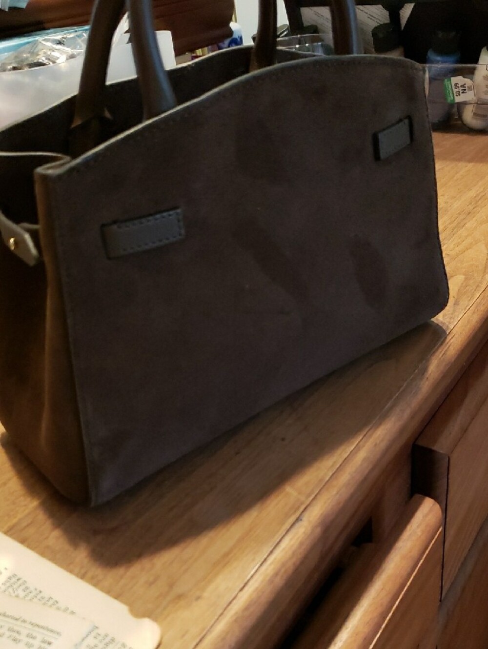 DeMellier Mocha Suede Top-Handle Satchel Small Hudson - Picture 7 of 9